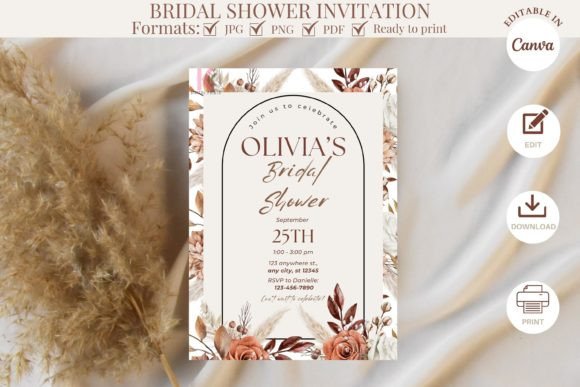 Effortless Boho Bridal Shower Invitation Template Design