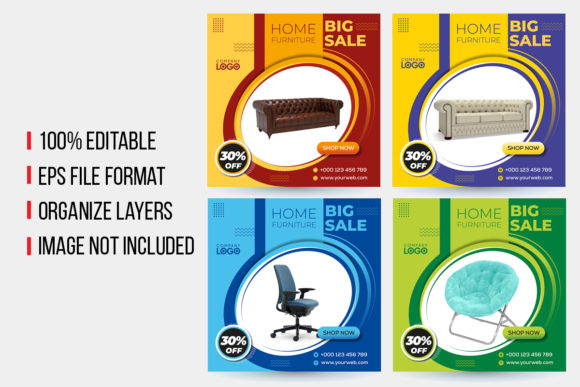 Ready-Made Social Media Banners for Furniture & Fashion Sales